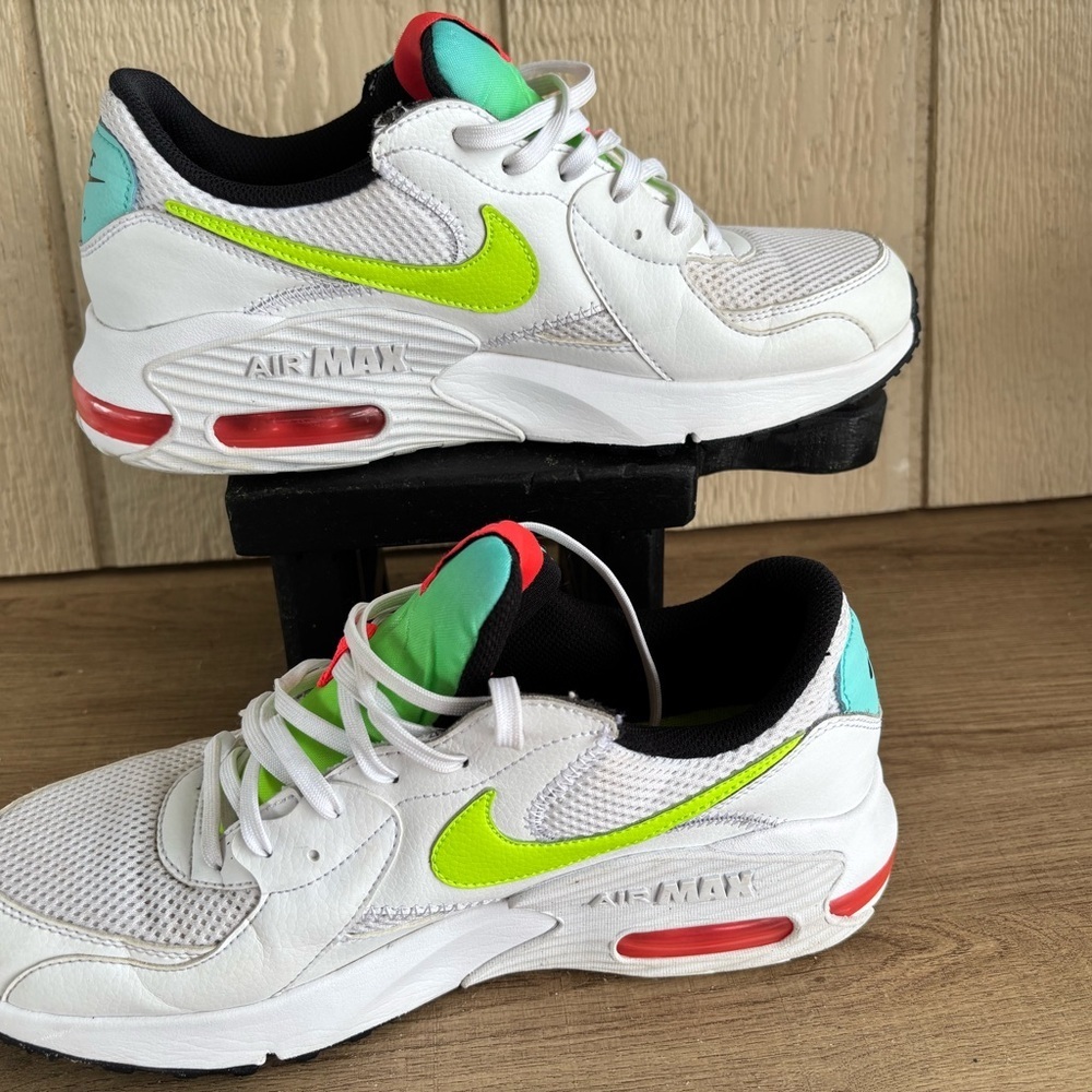 Nike Air Max White and Green Athletic Shoes with Neon Accents